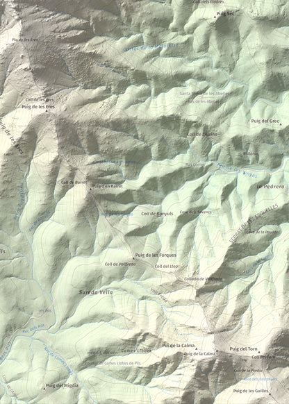 Mapa de relieve de Pic de Sallafort, 994 m, Alt Empordà · Rosselló, lámina 100 Cims de Trobart. Detalle de la zona inferior derecha. 50 × 70 cm.