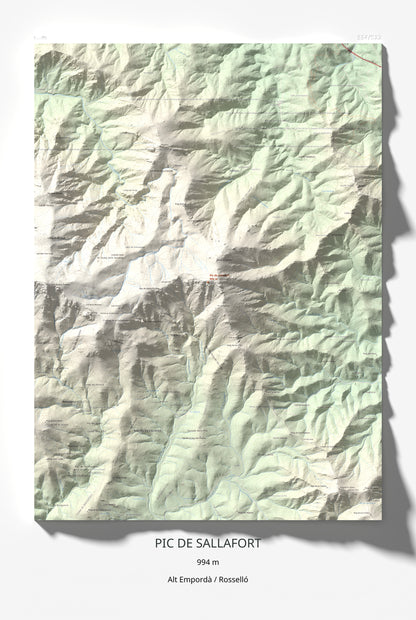 Mapa de relieve de Pic de Sallafort, 994 m, Alt Empordà · Rosselló, lámina 100 Cims de Trobart 61 × 91 cm.