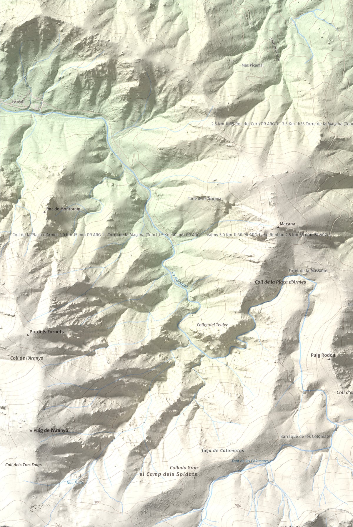 Mapa de relieve de Pic de Sallafort, 994 m, Alt Empordà · Rosselló, lámina 100 Cims de Trobart. Detalle de la zona superior izquierda. 61 × 91 cm.