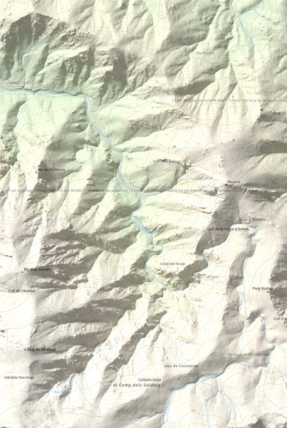 Mapa de relieve de Pic de Sallafort, 994 m, Alt Empordà · Rosselló, lámina 100 Cims de Trobart. Detalle de la zona superior izquierda. 61 × 91 cm.