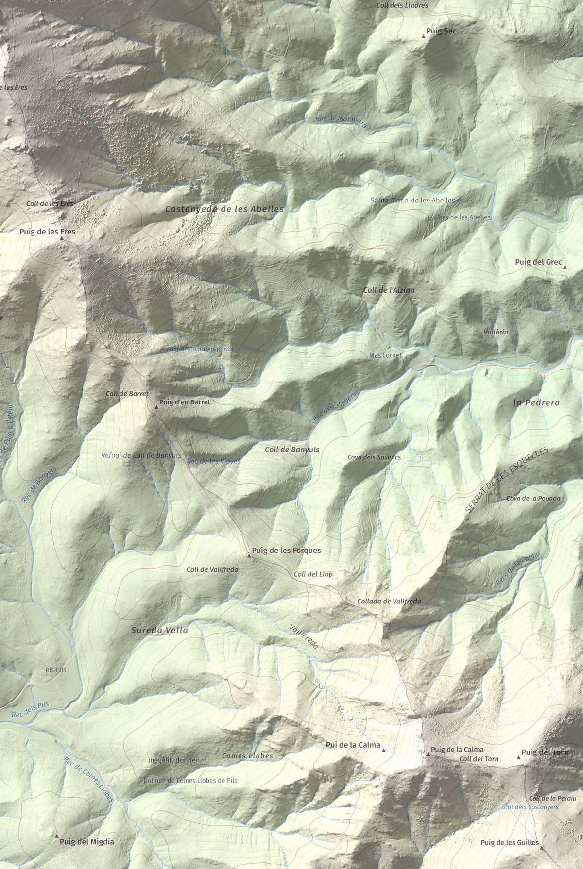 Mapa de relieve de Pic de Sallafort, 994 m, Alt Empordà · Rosselló, lámina 100 Cims de Trobart. Detalle de la zona inferior derecha. 61 × 91 cm.