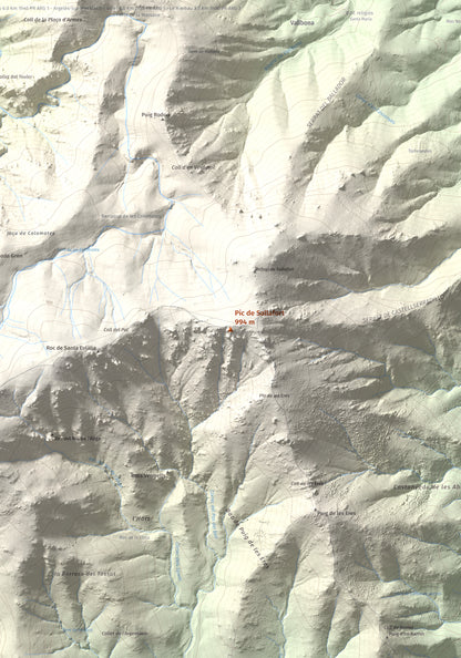 Mapa de relieve de Pic de Sallafort, 994 m, Alt Empordà · Rosselló, lámina 100 Cims de Trobart. Detalle de la zona central. 70 × 100 cm.