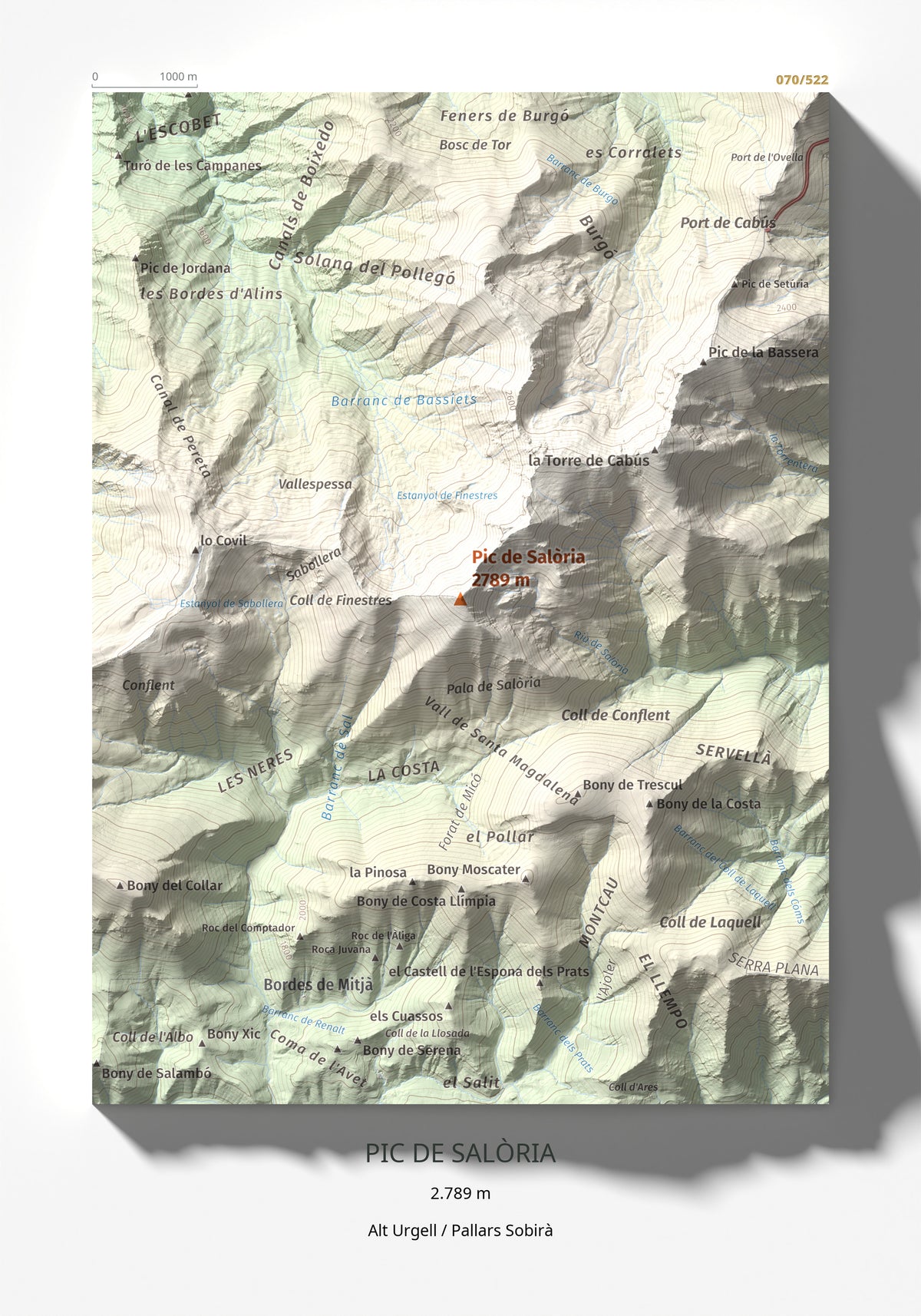 Mapa de relieve de Pic de Salòria, 2789 m, Alt Urgell · Pallars Sobirà, lámina 100 Cims de Trobart 21 × 30 cm.