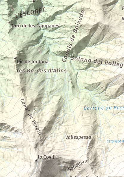 Mapa de relieve de Pic de Salòria, 2789 m, Alt Urgell · Pallars Sobirà, lámina 100 Cims de Trobart. Detalle de la zona superior izquierda. 21 × 30 cm.