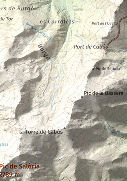 Mapa de relieve de Pic de Salòria, 2789 m, Alt Urgell · Pallars Sobirà, lámina 100 Cims de Trobart. Detalle de la zona superior derecha. 21 × 30 cm.