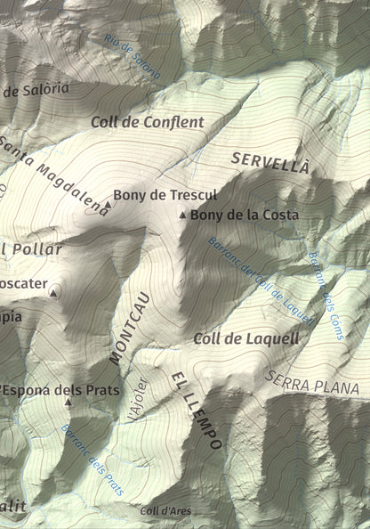Mapa de relieve de Pic de Salòria, 2789 m, Alt Urgell · Pallars Sobirà, lámina 100 Cims de Trobart. Detalle de la zona inferior derecha. 21 × 30 cm.