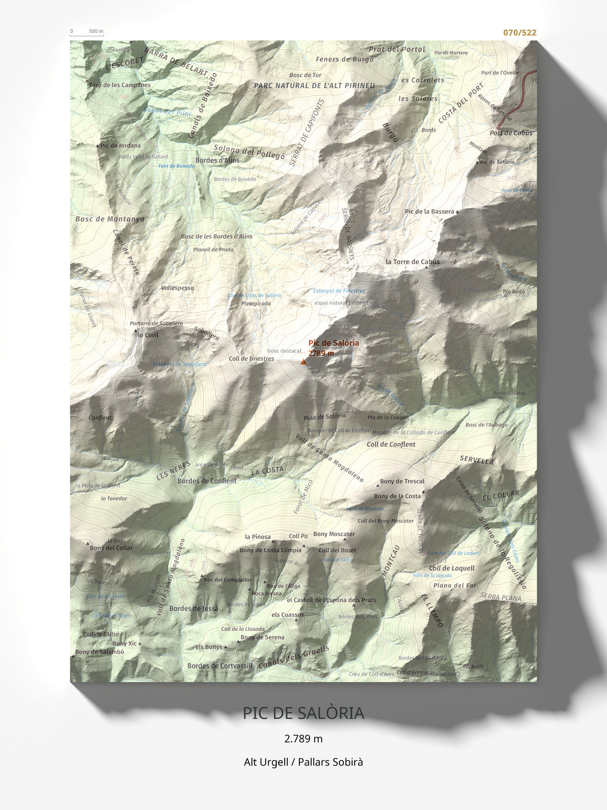 Mapa de relieve de Pic de Salòria, 2789 m, Alt Urgell · Pallars Sobirà, lámina 100 Cims de Trobart 30 × 40 cm.