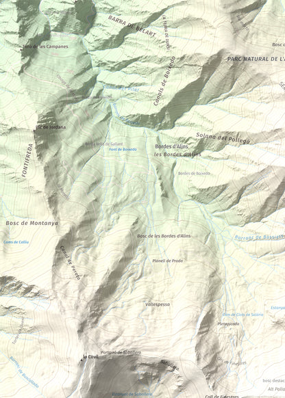 Mapa de relieve de Pic de Salòria, 2789 m, Alt Urgell · Pallars Sobirà, lámina 100 Cims de Trobart. Detalle de la zona superior izquierda. 50 × 70 cm.