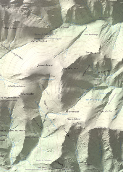 Mapa de relieve de Pic de Salòria, 2789 m, Alt Urgell · Pallars Sobirà, lámina 100 Cims de Trobart. Detalle de la zona inferior derecha. 50 × 70 cm.