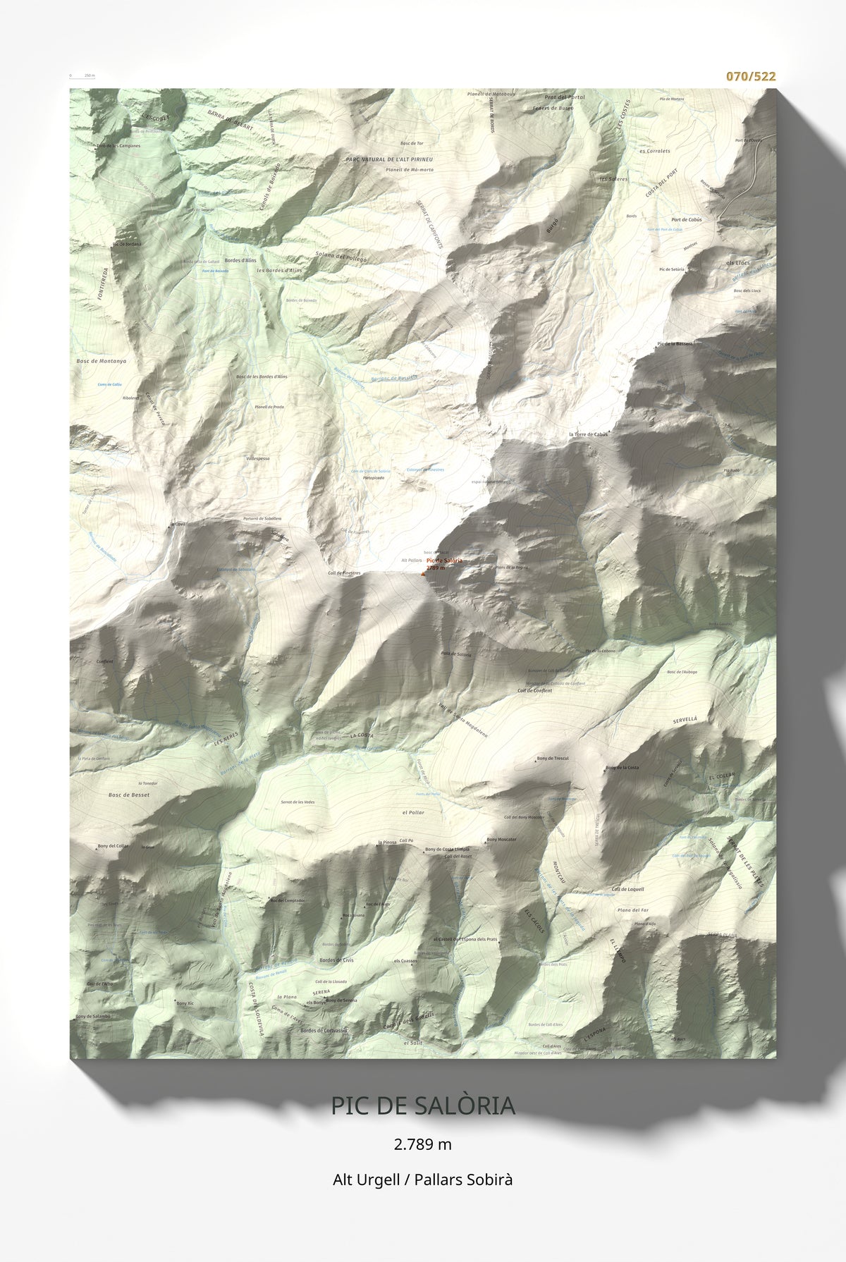Mapa de relieve de Pic de Salòria, 2789 m, Alt Urgell · Pallars Sobirà, lámina 100 Cims de Trobart 61 × 91 cm.