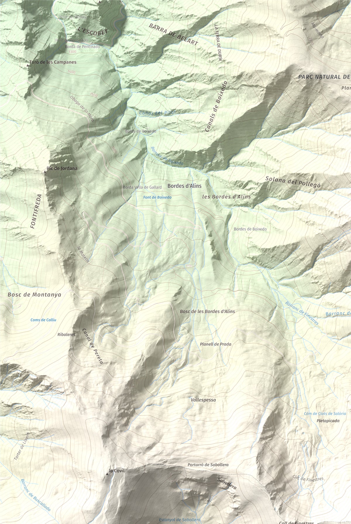 Mapa de relieve de Pic de Salòria, 2789 m, Alt Urgell · Pallars Sobirà, lámina 100 Cims de Trobart. Detalle de la zona superior izquierda. 61 × 91 cm.