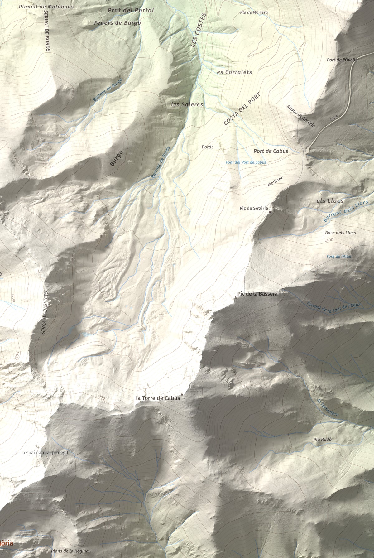 Mapa de relieve de Pic de Salòria, 2789 m, Alt Urgell · Pallars Sobirà, lámina 100 Cims de Trobart. Detalle de la zona superior derecha. 61 × 91 cm.