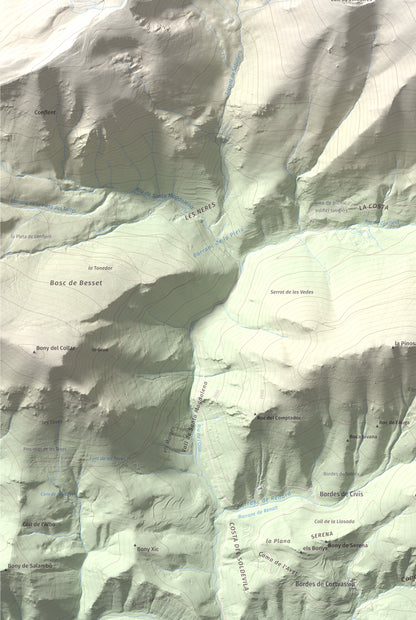 Mapa de relieve de Pic de Salòria, 2789 m, Alt Urgell · Pallars Sobirà, lámina 100 Cims de Trobart. Detalle de la zona inferior izquierda. 61 × 91 cm.