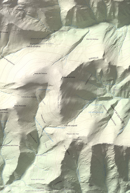 Mapa de relieve de Pic de Salòria, 2789 m, Alt Urgell · Pallars Sobirà, lámina 100 Cims de Trobart. Detalle de la zona inferior derecha. 61 × 91 cm.