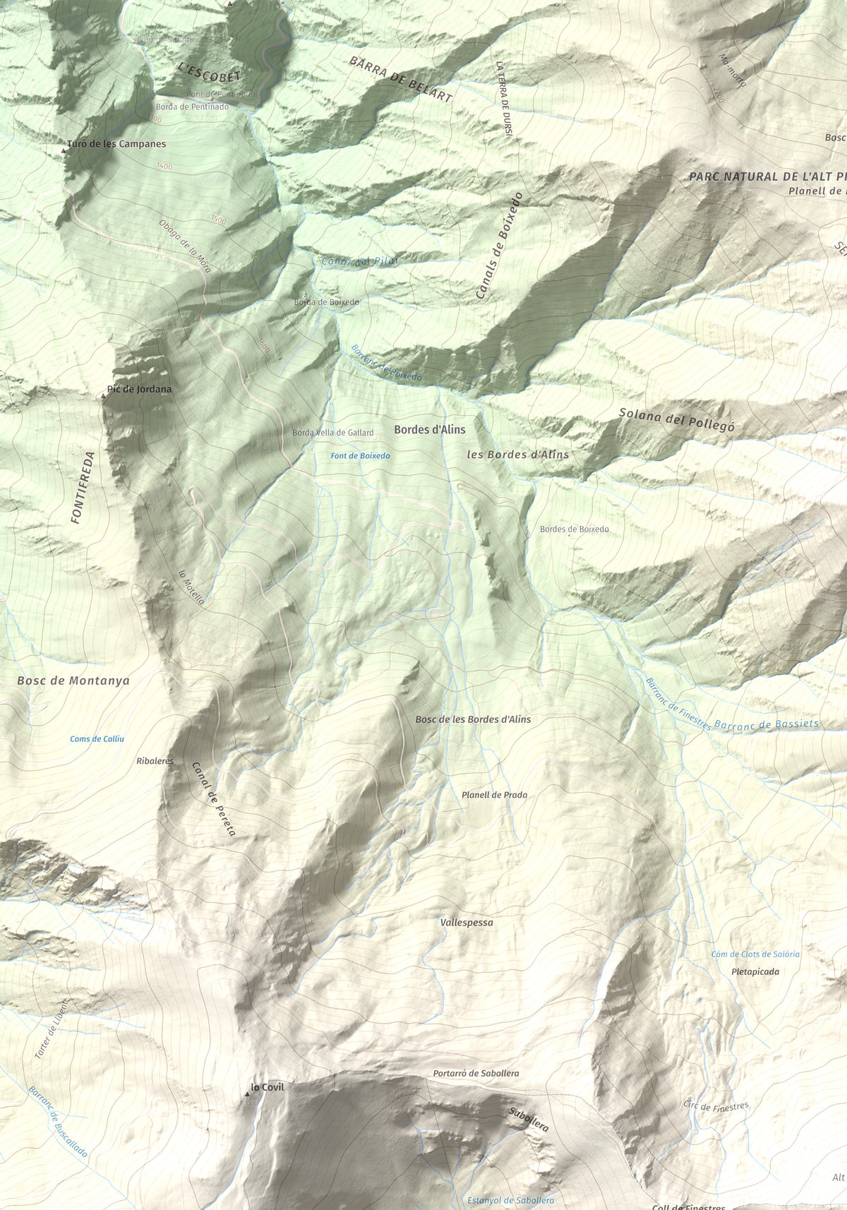Mapa de relieve de Pic de Salòria, 2789 m, Alt Urgell · Pallars Sobirà, lámina 100 Cims de Trobart. Detalle de la zona superior izquierda. 70 × 100 cm.