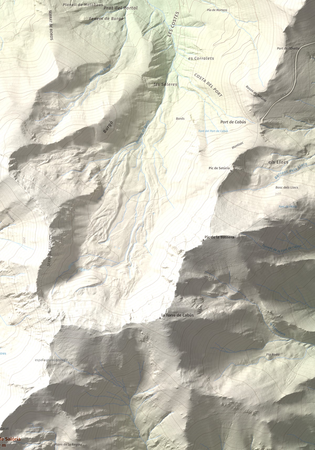 Mapa de relieve de Pic de Salòria, 2789 m, Alt Urgell · Pallars Sobirà, lámina 100 Cims de Trobart. Detalle de la zona superior derecha. 70 × 100 cm.