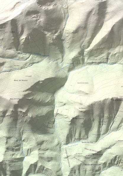 Mapa de relieve de Pic de Salòria, 2789 m, Alt Urgell · Pallars Sobirà, lámina 100 Cims de Trobart. Detalle de la zona inferior izquierda. 70 × 100 cm.