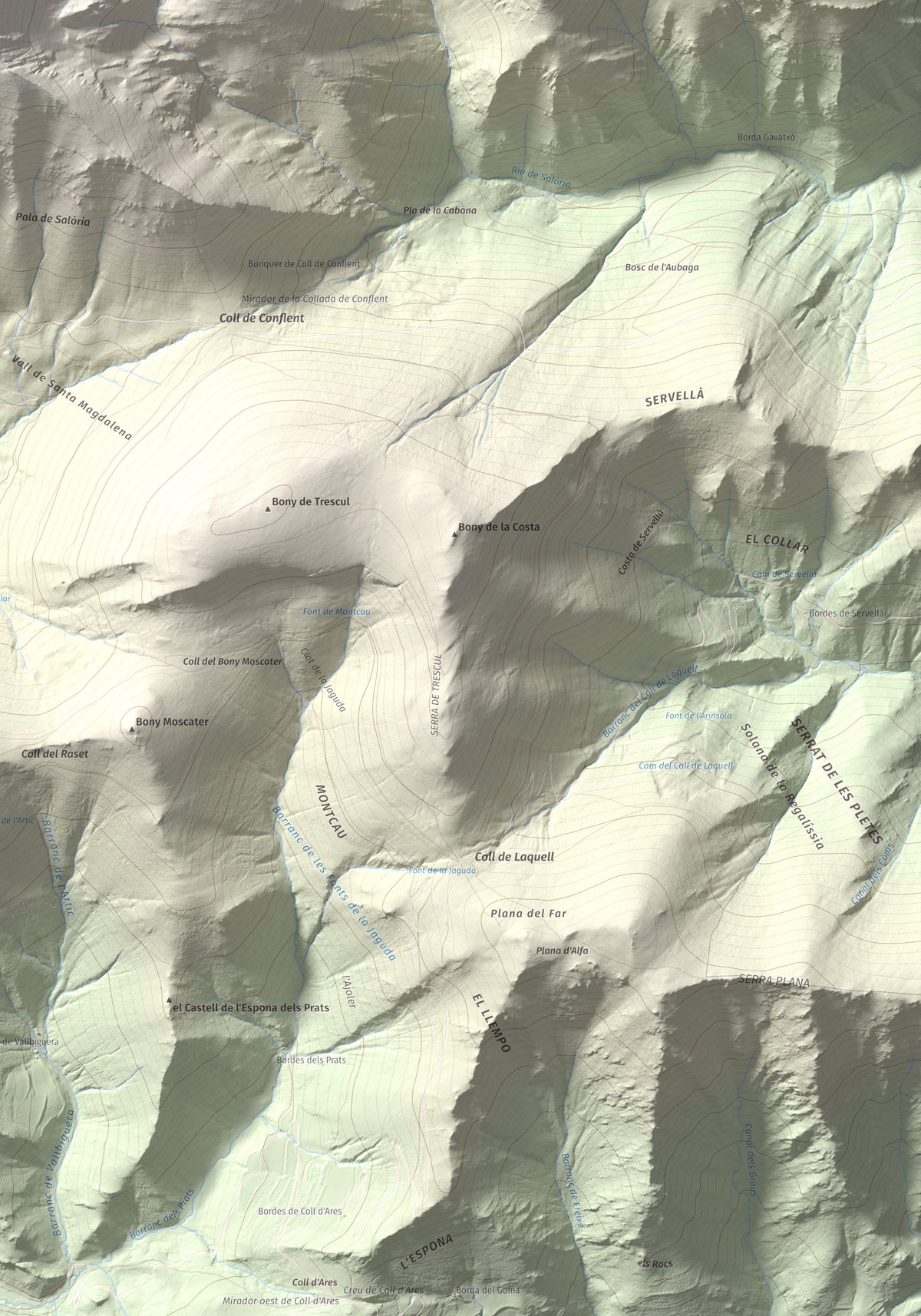 Mapa de relieve de Pic de Salòria, 2789 m, Alt Urgell · Pallars Sobirà, lámina 100 Cims de Trobart. Detalle de la zona inferior derecha. 70 × 100 cm.