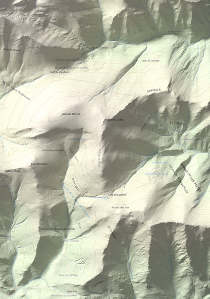 Mapa de relieve de Pic de Salòria, 2789 m, Alt Urgell · Pallars Sobirà, lámina 100 Cims de Trobart. Detalle de la zona inferior derecha. 70 × 100 cm.