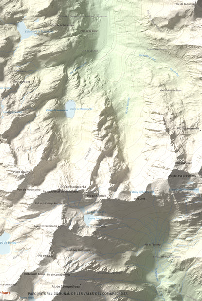 Mapa de relieve de Pic de Sanfonts, 2889 m, Andorra · Pallars Sobirà, lámina 100 Cims de Trobart. Detalle de la zona superior derecha. 61 × 91 cm.