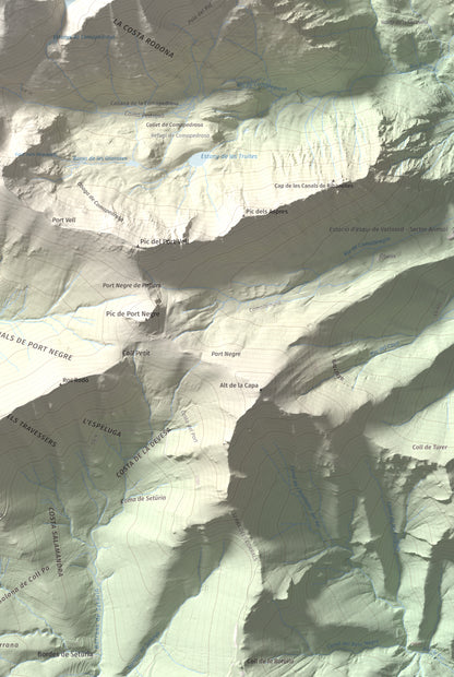 Mapa de relieve de Pic de Sanfonts, 2889 m, Andorra · Pallars Sobirà, lámina 100 Cims de Trobart. Detalle de la zona inferior derecha. 61 × 91 cm.