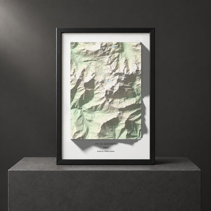 Mapa de relieve de Pic de Sanfonts, 2889 m, Andorra · Pallars Sobirà, lámina 100 Cims de Trobart. Presentación enmarcada. 70 × 100 cm.