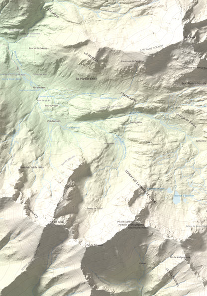 Mapa de relieve de Pic de Sanfonts, 2889 m, Andorra · Pallars Sobirà, lámina 100 Cims de Trobart. Detalle de la zona superior izquierda. 70 × 100 cm.