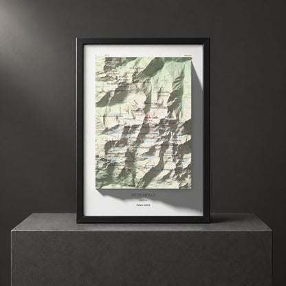 Mapa de relieve de Pic de Sotllo, 3073 m, Pallars Sobirà, lámina 100 Cims de Trobart. Presentación enmarcada. 21 × 30 cm.