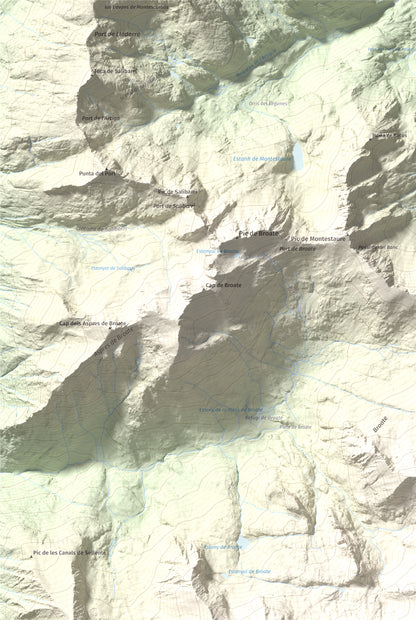 Mapa de relieve de Pic de Sotllo, 3073 m, Pallars Sobirà, lámina 100 Cims de Trobart. Detalle de la zona superior izquierda. 61 × 91 cm.