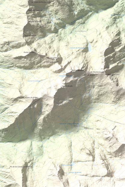 Mapa de relieve de Pic de Sotllo, 3073 m, Pallars Sobirà, lámina 100 Cims de Trobart. Detalle de la zona superior izquierda. 61 × 91 cm.