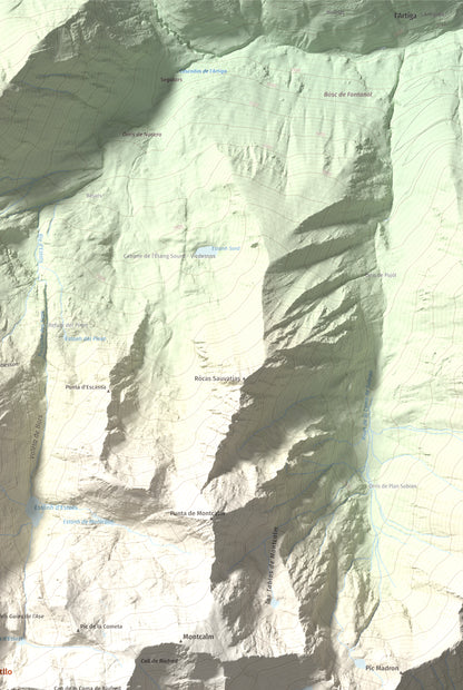 Mapa de relieve de Pic de Sotllo, 3073 m, Pallars Sobirà, lámina 100 Cims de Trobart. Detalle de la zona superior derecha. 61 × 91 cm.
