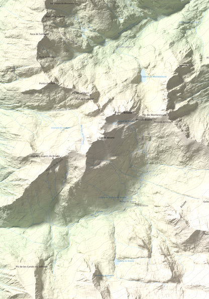 Mapa de relieve de Pic de Sotllo, 3073 m, Pallars Sobirà, lámina 100 Cims de Trobart. Detalle de la zona superior izquierda. 70 × 100 cm.