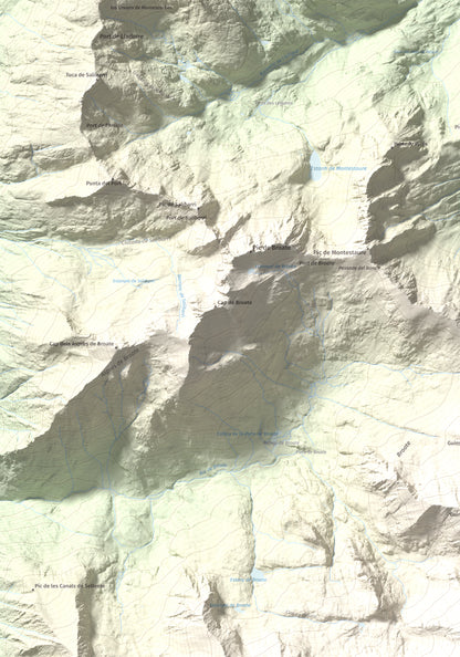 Mapa de relieve de Pic de Sotllo, 3073 m, Pallars Sobirà, lámina 100 Cims de Trobart. Detalle de la zona superior izquierda. 70 × 100 cm.