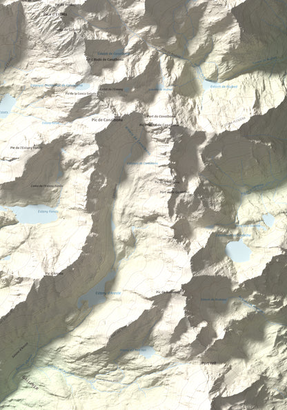 Mapa de relieve de Pic de Sotllo, 3073 m, Pallars Sobirà, lámina 100 Cims de Trobart. Detalle de la zona inferior derecha. 70 × 100 cm.