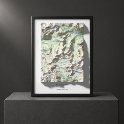 Mapa de relieve de Pic de Subenuix, 2950 m, Pallars Jussà · Pallars Sobirà, lámina 100 Cims de Trobart. Presentación enmarcada. 30 × 40 cm.