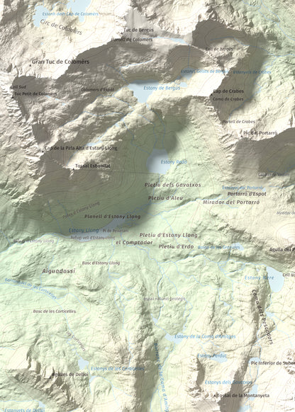 Mapa de relieve de Pic de Subenuix, 2950 m, Pallars Jussà · Pallars Sobirà, lámina 100 Cims de Trobart. Detalle de la zona superior izquierda. 50 × 70 cm.