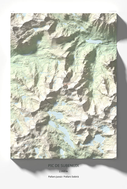 Mapa de relieve de Pic de Subenuix, 2950 m, Pallars Jussà · Pallars Sobirà, lámina 100 Cims de Trobart 61 × 91 cm.