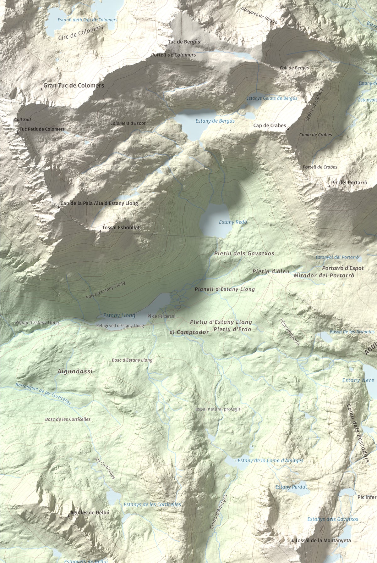Mapa de relieve de Pic de Subenuix, 2950 m, Pallars Jussà · Pallars Sobirà, lámina 100 Cims de Trobart. Detalle de la zona superior izquierda. 61 × 91 cm.