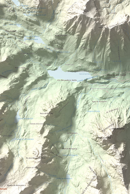 Mapa de relieve de Pic de Subenuix, 2950 m, Pallars Jussà · Pallars Sobirà, lámina 100 Cims de Trobart. Detalle de la zona superior derecha. 61 × 91 cm.