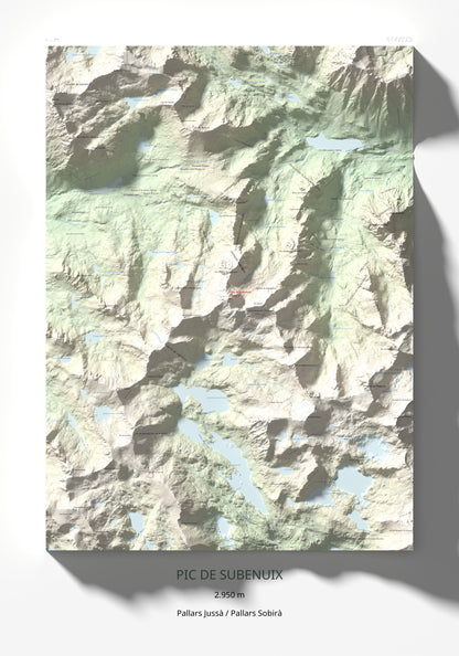 Mapa de relieve de Pic de Subenuix, 2950 m, Pallars Jussà · Pallars Sobirà, lámina 100 Cims de Trobart 70 × 100 cm.
