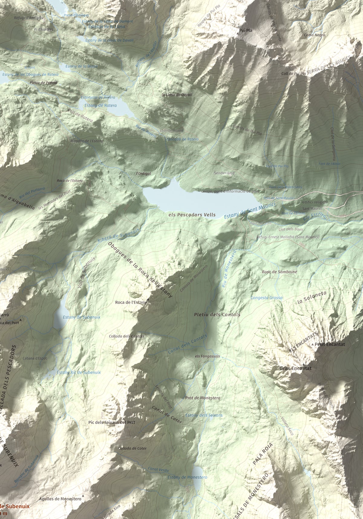Mapa de relieve de Pic de Subenuix, 2950 m, Pallars Jussà · Pallars Sobirà, lámina 100 Cims de Trobart. Detalle de la zona superior derecha. 70 × 100 cm.