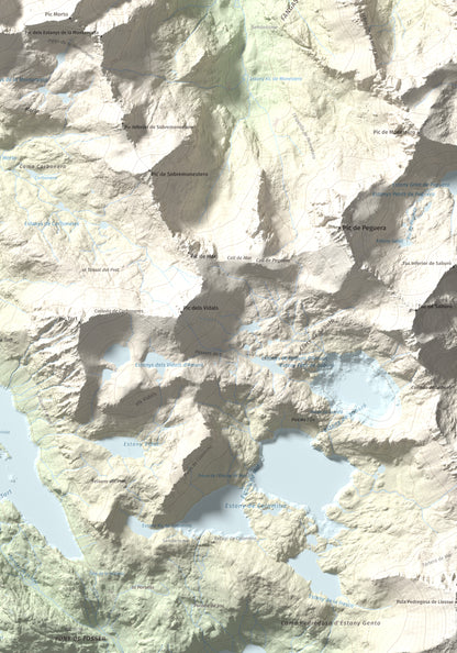 Mapa de relieve de Pic de Subenuix, 2950 m, Pallars Jussà · Pallars Sobirà, lámina 100 Cims de Trobart. Detalle de la zona inferior derecha. 70 × 100 cm.