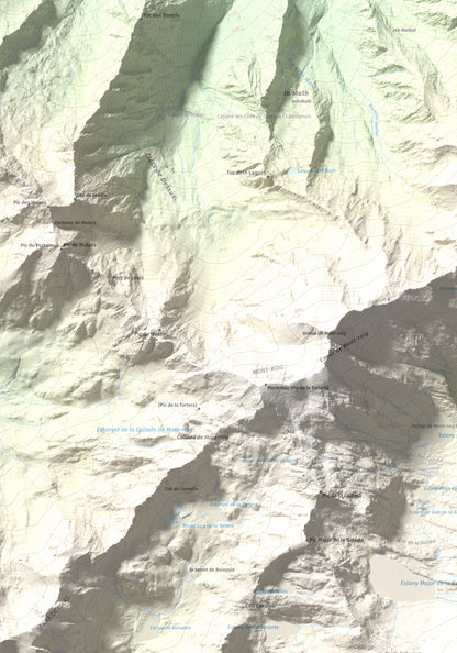 Mapa de relieve de Pic de Ventolau, 2851 m, Pallars Sobirà, lámina 100 Cims de Trobart. Detalle de la zona superior izquierda. 70 × 100 cm.