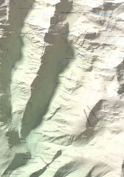 Mapa de relieve de Pic de Ventolau, 2851 m, Pallars Sobirà, lámina 100 Cims de Trobart. Detalle de la zona inferior izquierda. 70 × 100 cm.