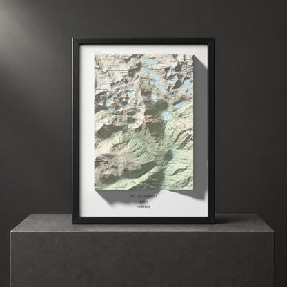 Mapa de relieve de Pic de l'Espada, 2549 m, Pallars Jussà, lámina 100 Cims de Trobart. Presentación enmarcada. 30 × 40 cm.