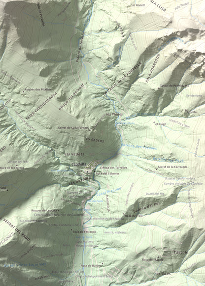 Mapa de relieve de Pic de l'Espada, 2549 m, Pallars Jussà, lámina 100 Cims de Trobart. Detalle de la zona inferior derecha. 50 × 70 cm.