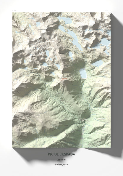 Mapa de relieve de Pic de l'Espada, 2549 m, Pallars Jussà, lámina 100 Cims de Trobart 70 × 100 cm.