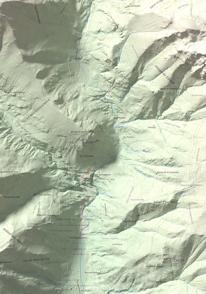 Mapa de relieve de Pic de l'Espada, 2549 m, Pallars Jussà, lámina 100 Cims de Trobart. Detalle de la zona inferior derecha. 70 × 100 cm.