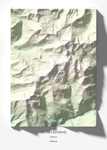 Mapa de relieve de Pic de l'Estanyó, 2915 m, Andorra, lámina 100 Cims de Trobart 50 × 70 cm.