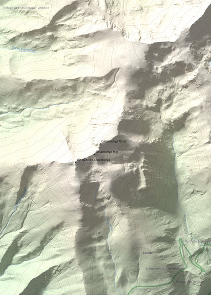 Mapa de relieve de Pic de l'Estanyó, 2915 m, Andorra, lámina 100 Cims de Trobart. Detalle de la zona inferior izquierda. 50 × 70 cm.